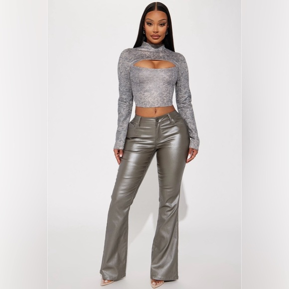 NWT- Fashion Nova- Wild Thoughts Suede Top - Grey/combo - Picture 2 of 8